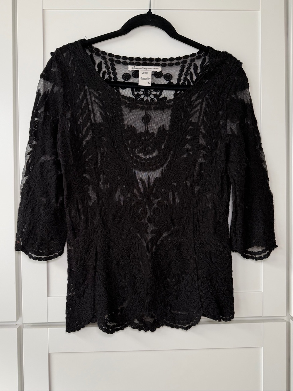 American Rage Lace Sheer 2010s Boho Chic Fairy Gothic 3/4 Sleeve Top Witchy